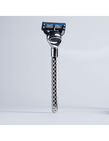 Solid Hexagonal Fusion Razor with palladium finish - Tile pattern