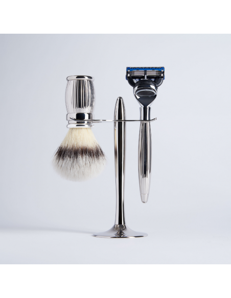 Prestigious 3-piece set: Razor, Fibre Badger and holder - Plisson 1808
