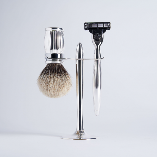 Prestige Shaving Brush & Razor Set with Palladium Finish and Stand