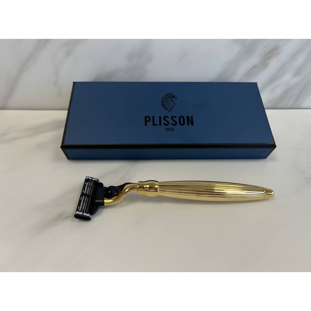 Rasoir massif Godron Mach3 Finition Palladium - Plisson 1808