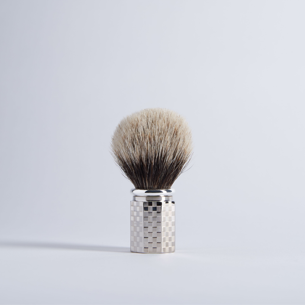 Brocha de afeitar Octagonal Gris Europeo - Acabado en paladio motivo de azulejos
