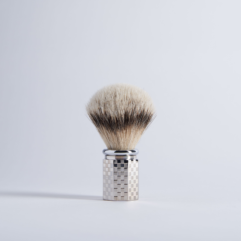 Blaireau Octogonal Pur Blanc Européen - Finition palladium guilloché