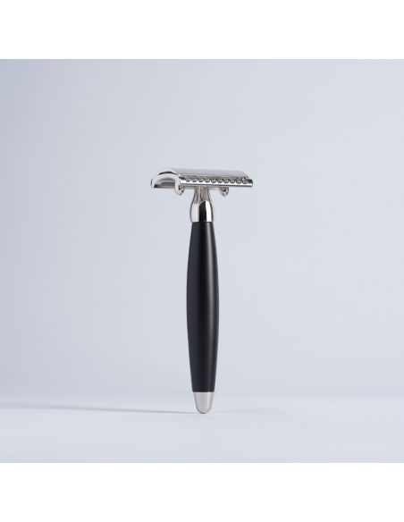 matte black beech safety razor with chrome finish