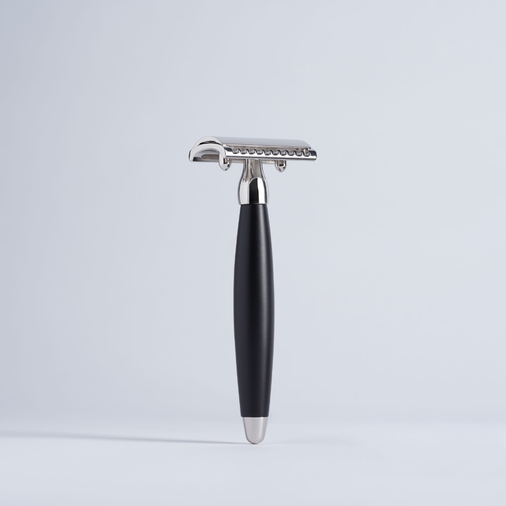 matte black beech safety razor with chrome finish