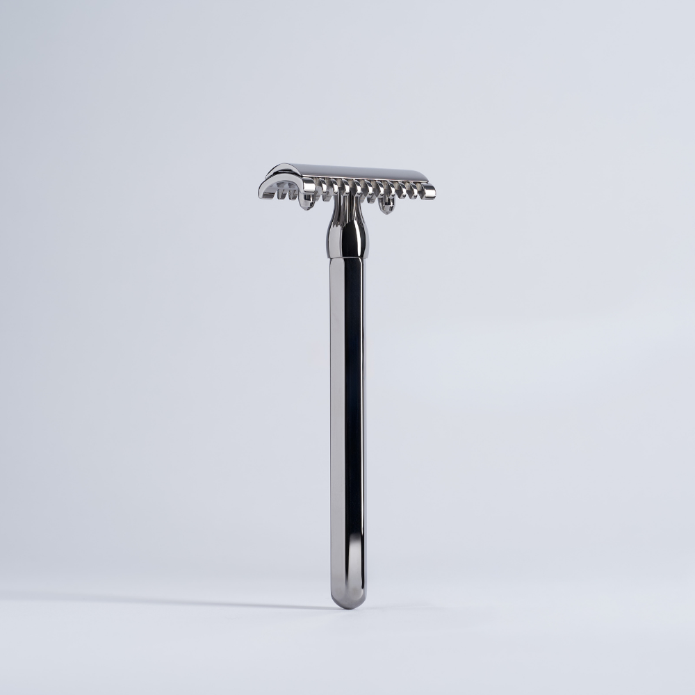 Solid Hexagonal Safety Razor with Ruthenium finish