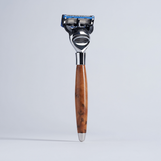 Rasoir en bois de Thuya tête Fusion Gillette Finition Chrome - Plisson 1808