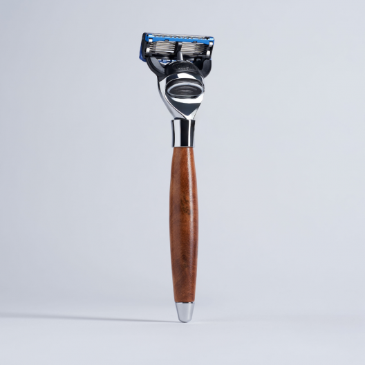 Rasoir en bois de Thuya tête Fusion Gillette Finition Chrome - Plisson 1808
