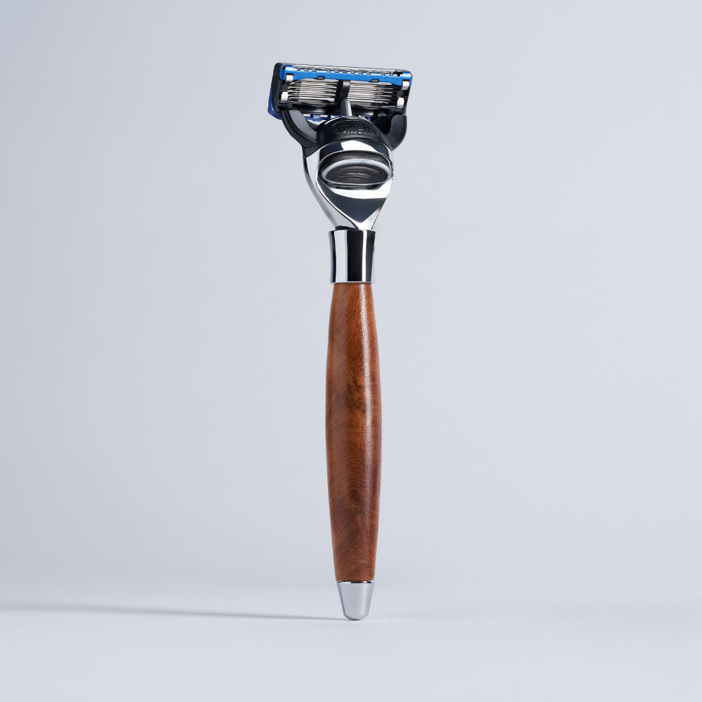 Rasoir en bois de Thuya tête Fusion Gillette Finition Chrome - Plisson 1808