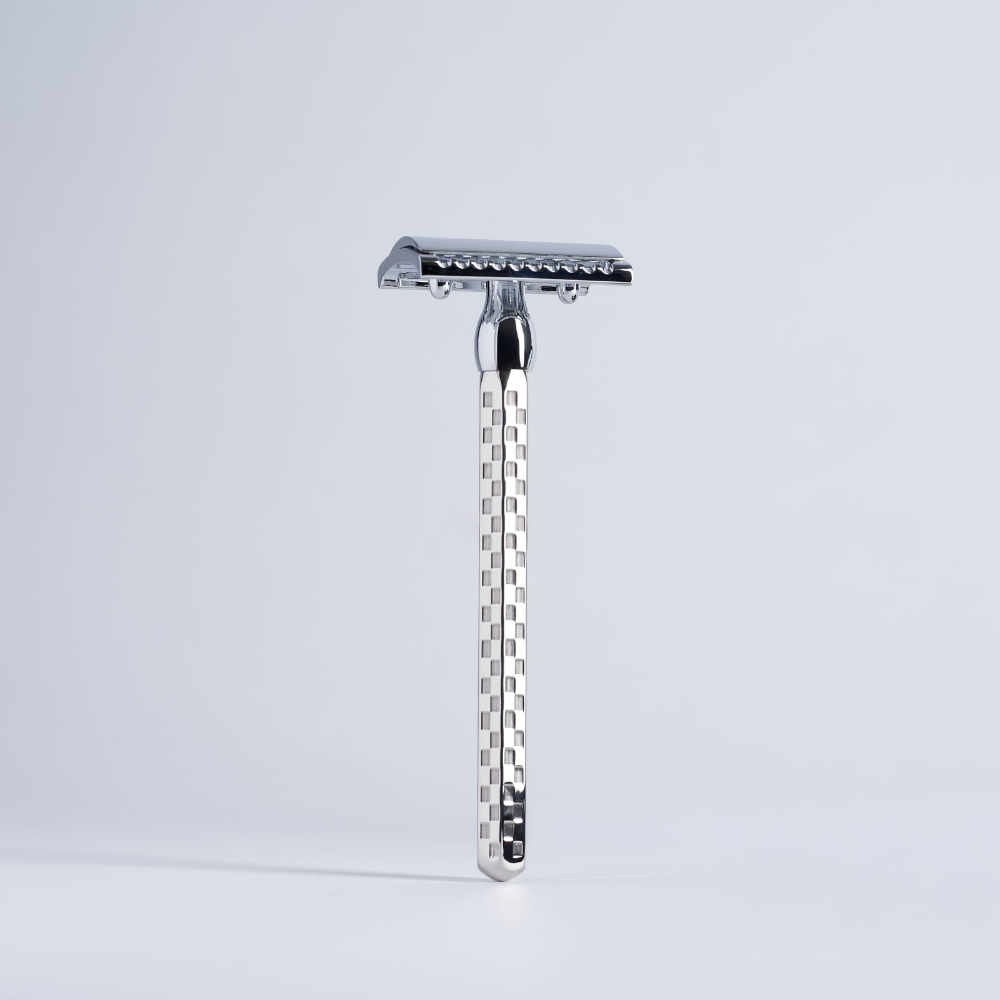 Solid Hexagonal Safety Razor with palladium finish - Tile pattern