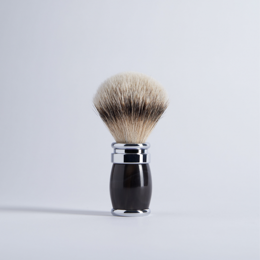 black lacquer and chrome finish High Mountain White shaving brush