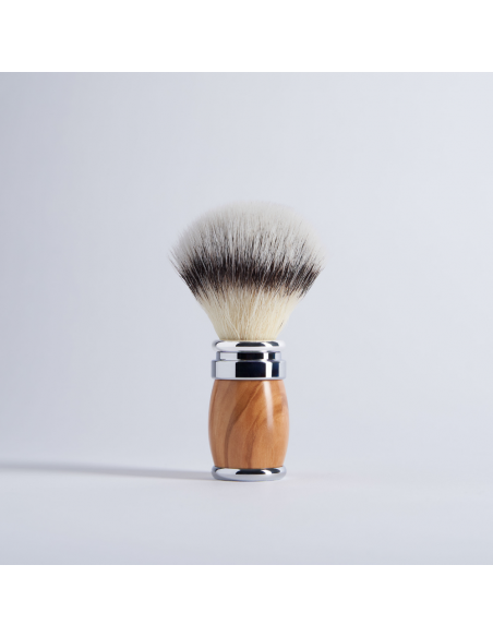 Olive wood and chrome finish shaving brush - “High Mountain White” fibre - Joris - Plisson 1808