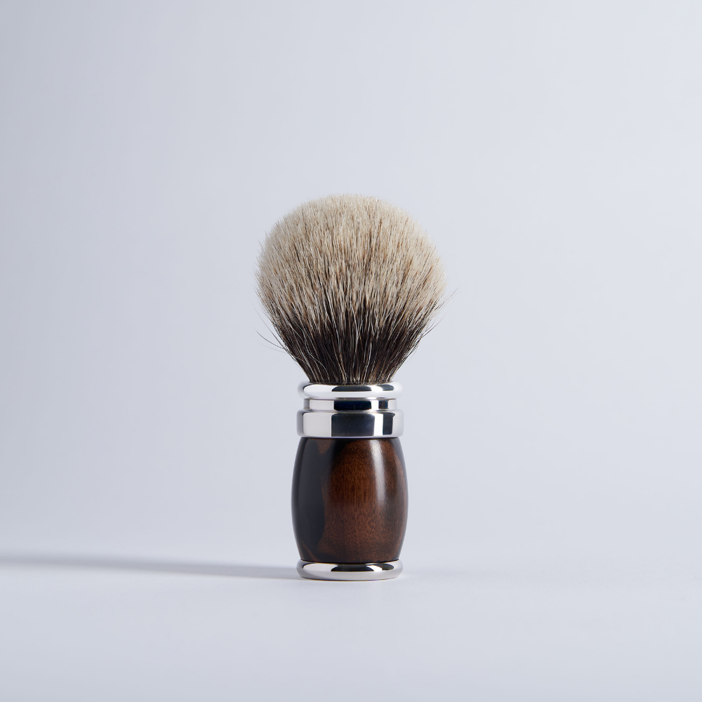 Blaireau Bois d'Ébène de Macassar Fintion Chrome Gris Européen