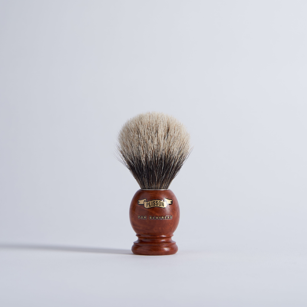 European Grey Heather Shaving Brush - Plisson 1808