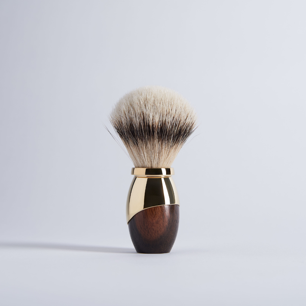 Macassar Ebony Shaving Brush "High Mountain White" Gold Finish