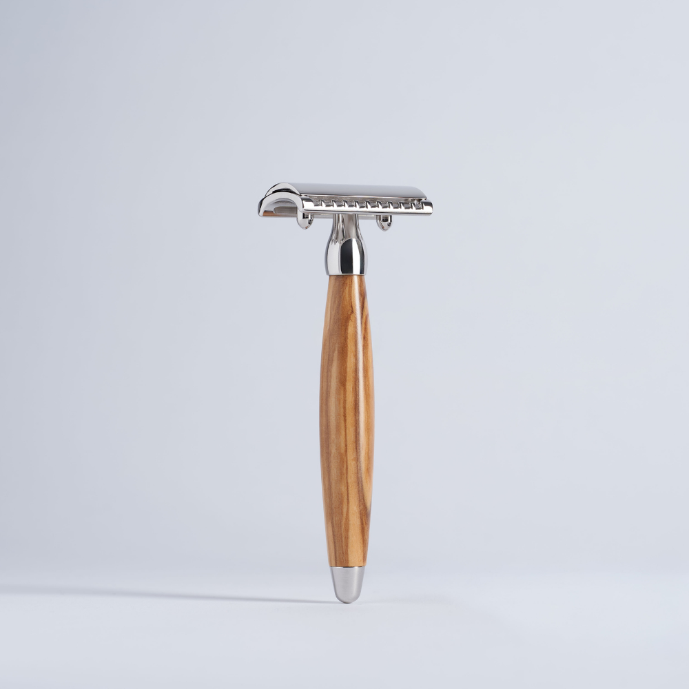Maquinilla de afeitar de seguridad - madera de olivo y paladio