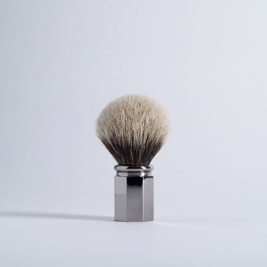 Octagonal Ruthenium finish Shaving Brush in European Grey