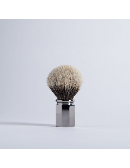 Octagonal Ruthenium finish Shaving Brush in European Grey