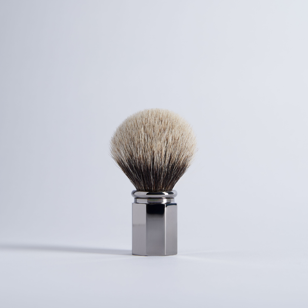 Octagonal Ruthenium finish Shaving Brush in European Grey