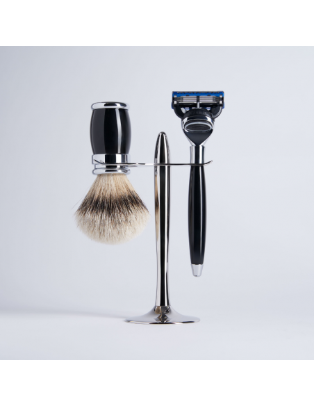 Set de 3 piezas Lacado Negro Gris Europeo Rastrillo Fusion Cromo