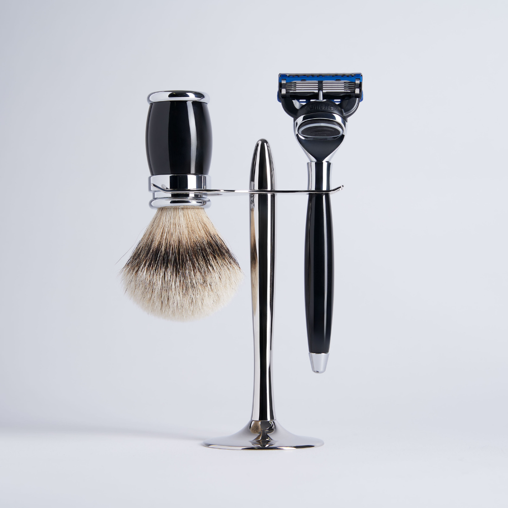 3 Piece Set Black Lacquer European Grey Fusion Razor Chrome Finish