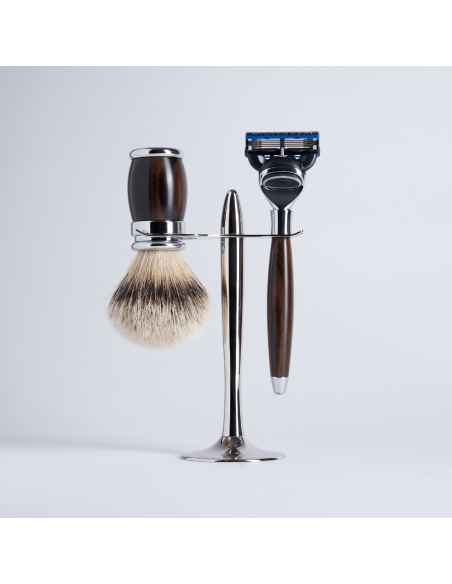 Set de 3 Piezas Madera de Ébano de Macassar Gris Europeo Rastrillo Fusion Acabado Cromo