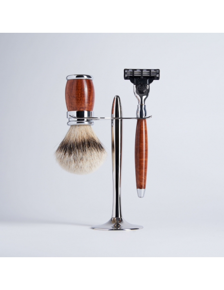 3 Piece Set Thuya Wood European Grey Mach3 Razor Chrome Finish