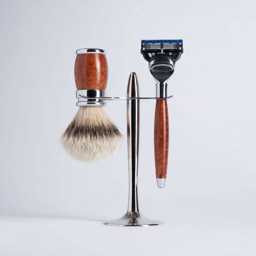 3-Piece White High Mountain Cedar Set with Fusion Razor and Chrome Finish