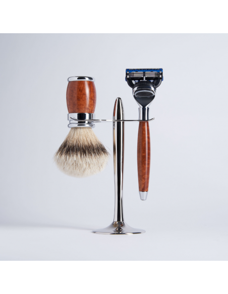 3 Piece Set Thuya Wood European Grey Fusion Razor Chrome Finish
