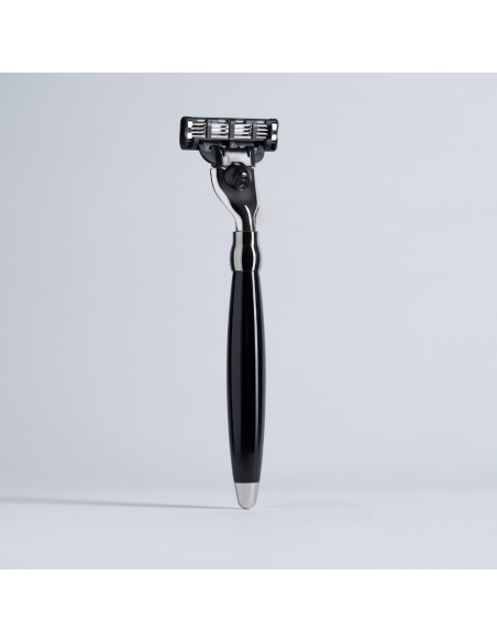 3-Piece Set: Black and White High Mountain Lacquered Mach3 Razor with Chrome Finish