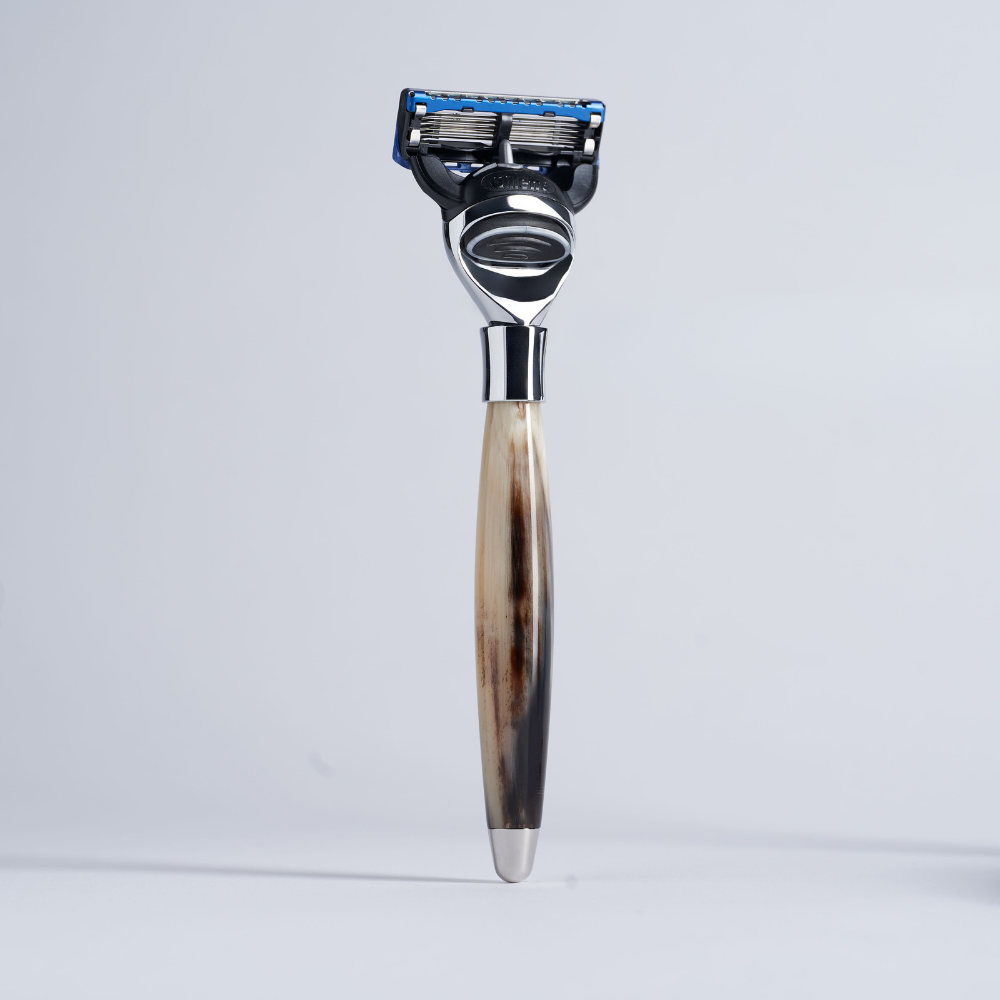3 Piece Set Horn "High Mountain White" Fibre Fusion Razor
