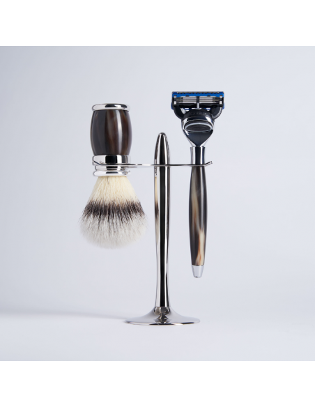 3 Piece Set Horn "High Mountain White" Fibre Fusion Razor