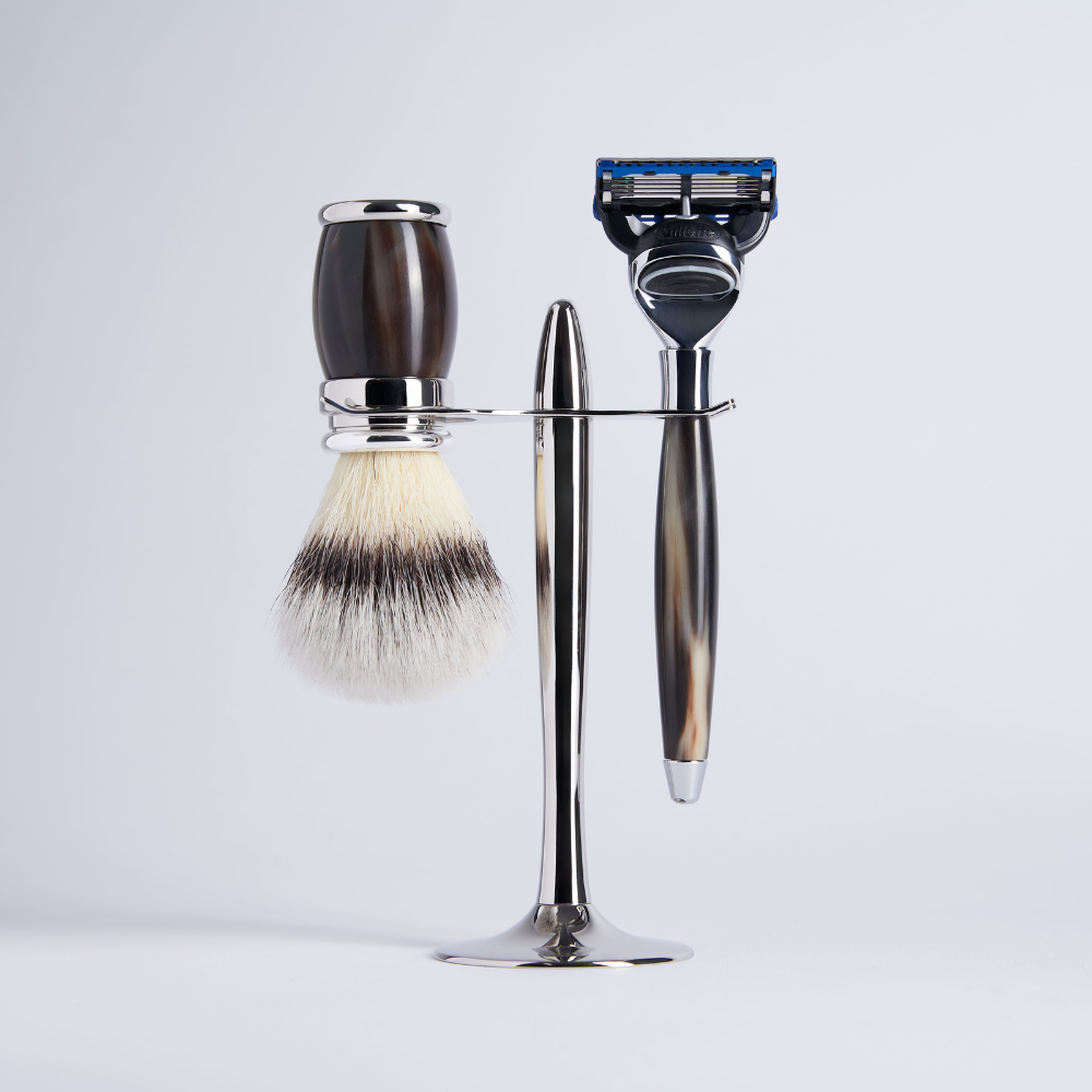 3 Piece Set Horn "High Mountain White" Fibre Fusion Razor