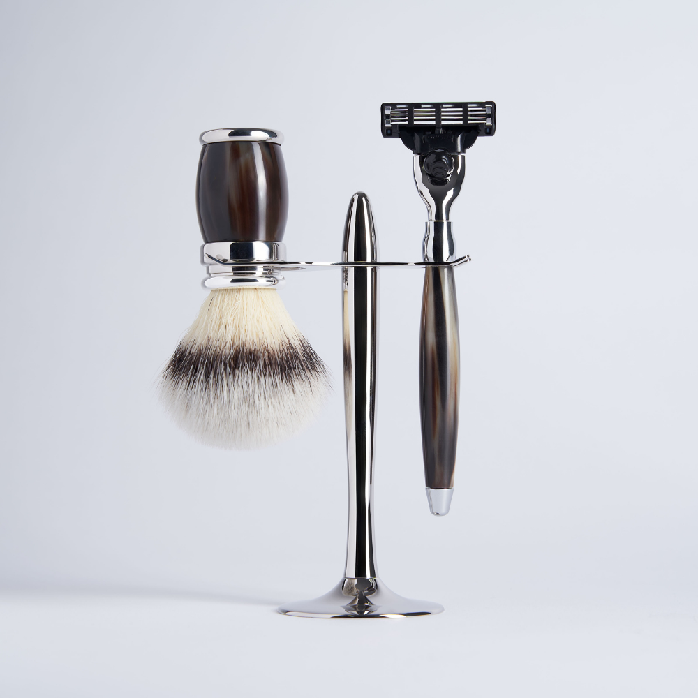 3-teiliges Rasur-Set, Horn, Faser "Weisser Hochgebirge"