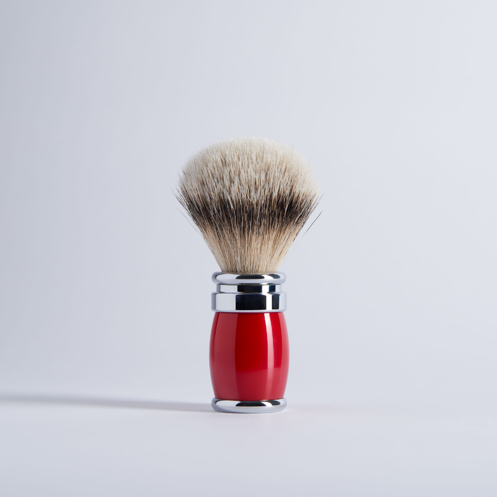 black lacquer and chrome finish High Mountain White shaving brush