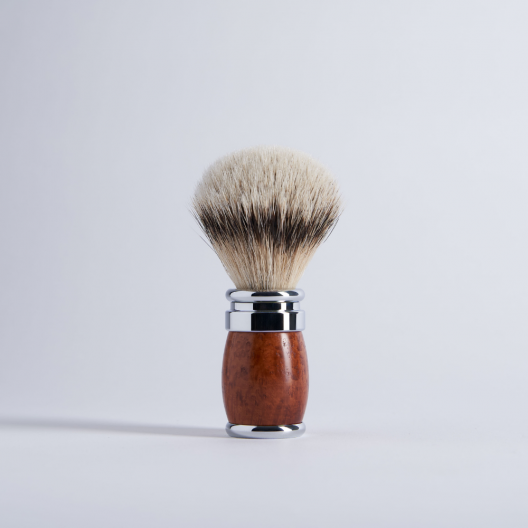 briar and chrome finish and High Mountain White shaving brush