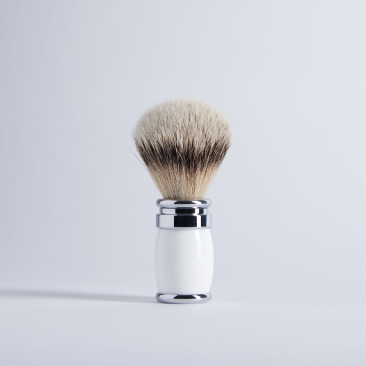 black lacquer and chrome finish High Mountain White shaving brush