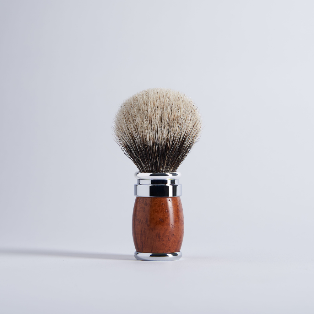 Blaireau Bois de Bruyère et Fintion Chrome Gris Européen