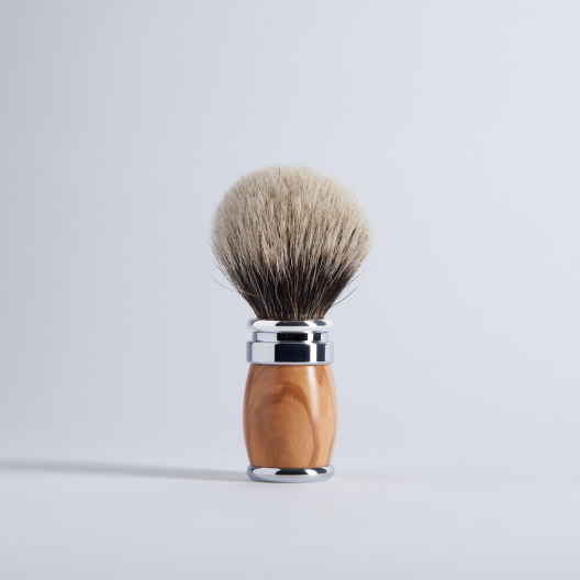 Olive Wood and Chrome Joris Shaving brush - European Grey