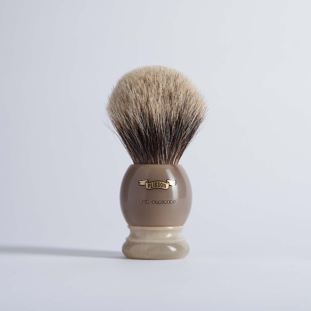 European Grey and Genuine Horn Shaving Brush - Plisson 1808