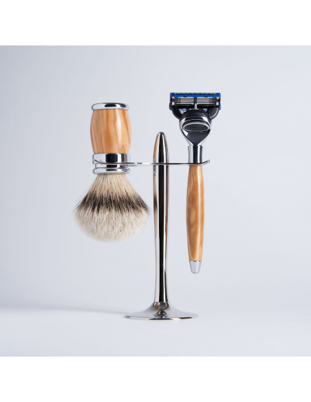 Set de 3 Piezas Madera de Ébano de Macassar Gris Europeo Rastrillo Fusion Acabado Cromo