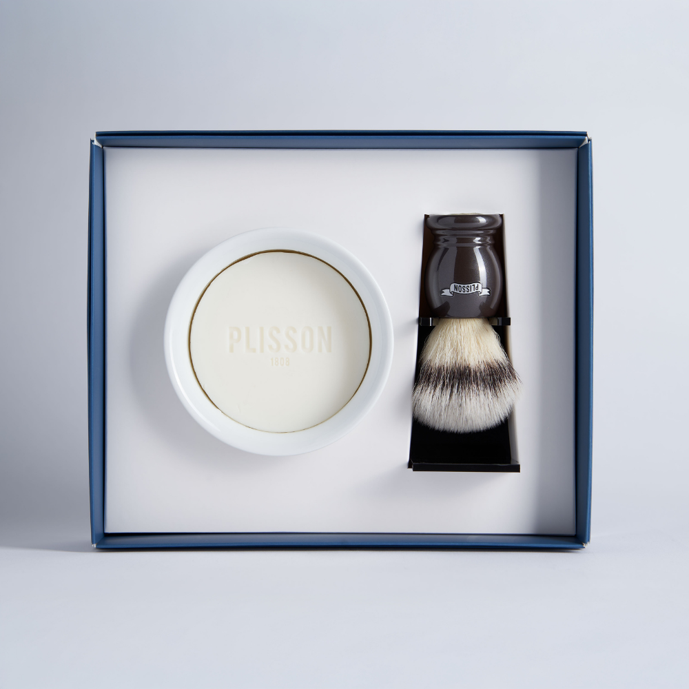 Coffret de rasage Initiation, blaireau et bol à barbe - Plisson 1808