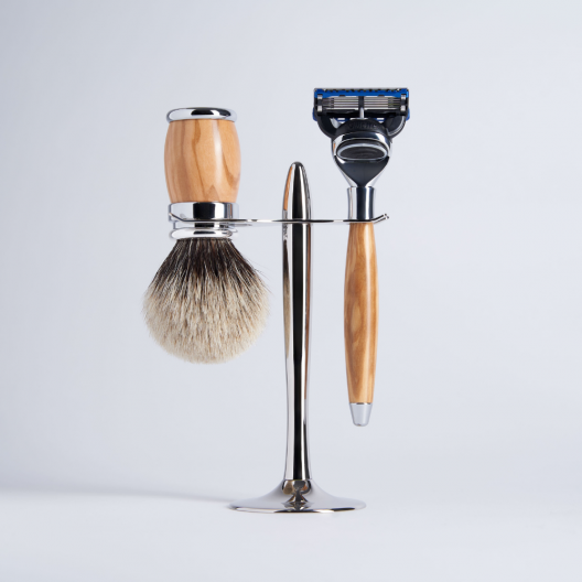 3 Piece Olive Wood Set European Grey Fusion Razor Chrome Finish