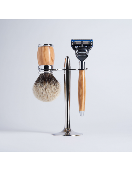 3 Piece Olive Wood Set European Grey Fusion Razor Chrome Finish