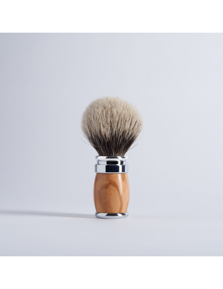 3 Piece Olive Wood Set with European Grey Hair Chrome Finish Mach3 Razor