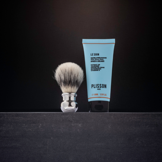 Palladium finish High Mountain white fibre shaving brush - Boule - Plisson 1808