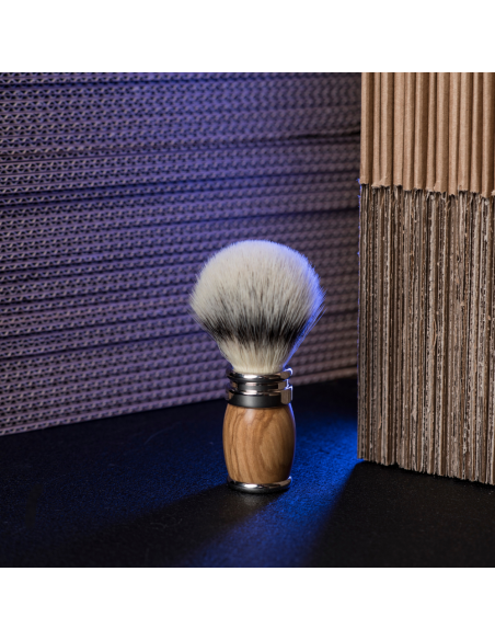 Rasierpinsel Faser "Hochgebirge weiße" Olivenholz und Chrom-Finish - Joris - Plisson 1808