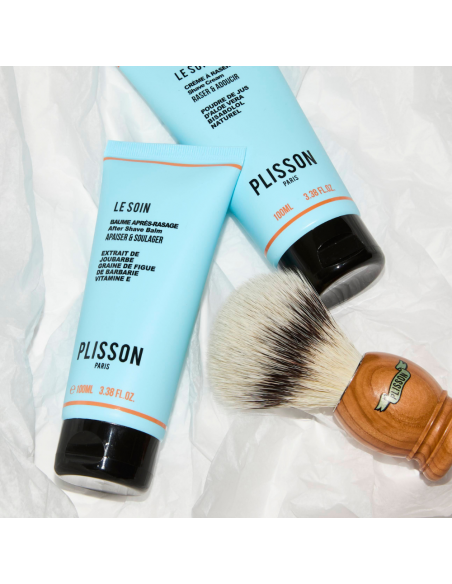 Brocha de afeitar Plisson de fibra sintética y madera de Olivo