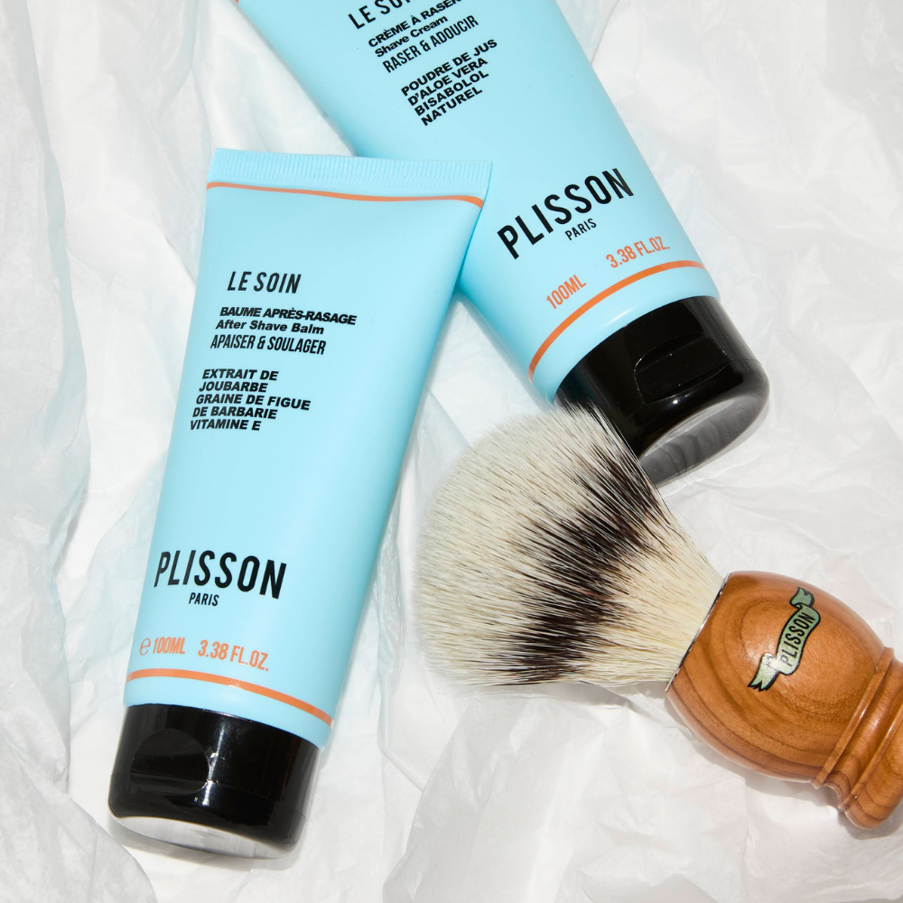 Brocha de afeitar Plisson de fibra sintética y madera de Olivo