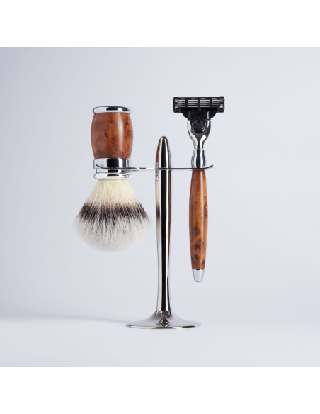 Set de 3 piezas Madera de Tuya Fibra "Blanco Alta Montaña" Rastrillo Mach3 Cromo