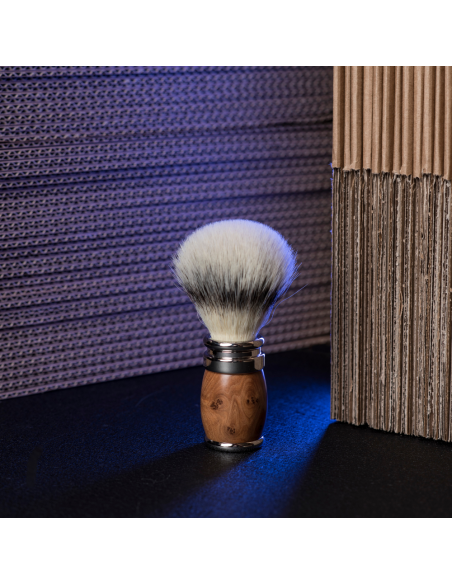 Briar and chrome finish shaving brush - “High Mountain White” fibre - Joris - Plisson 1808